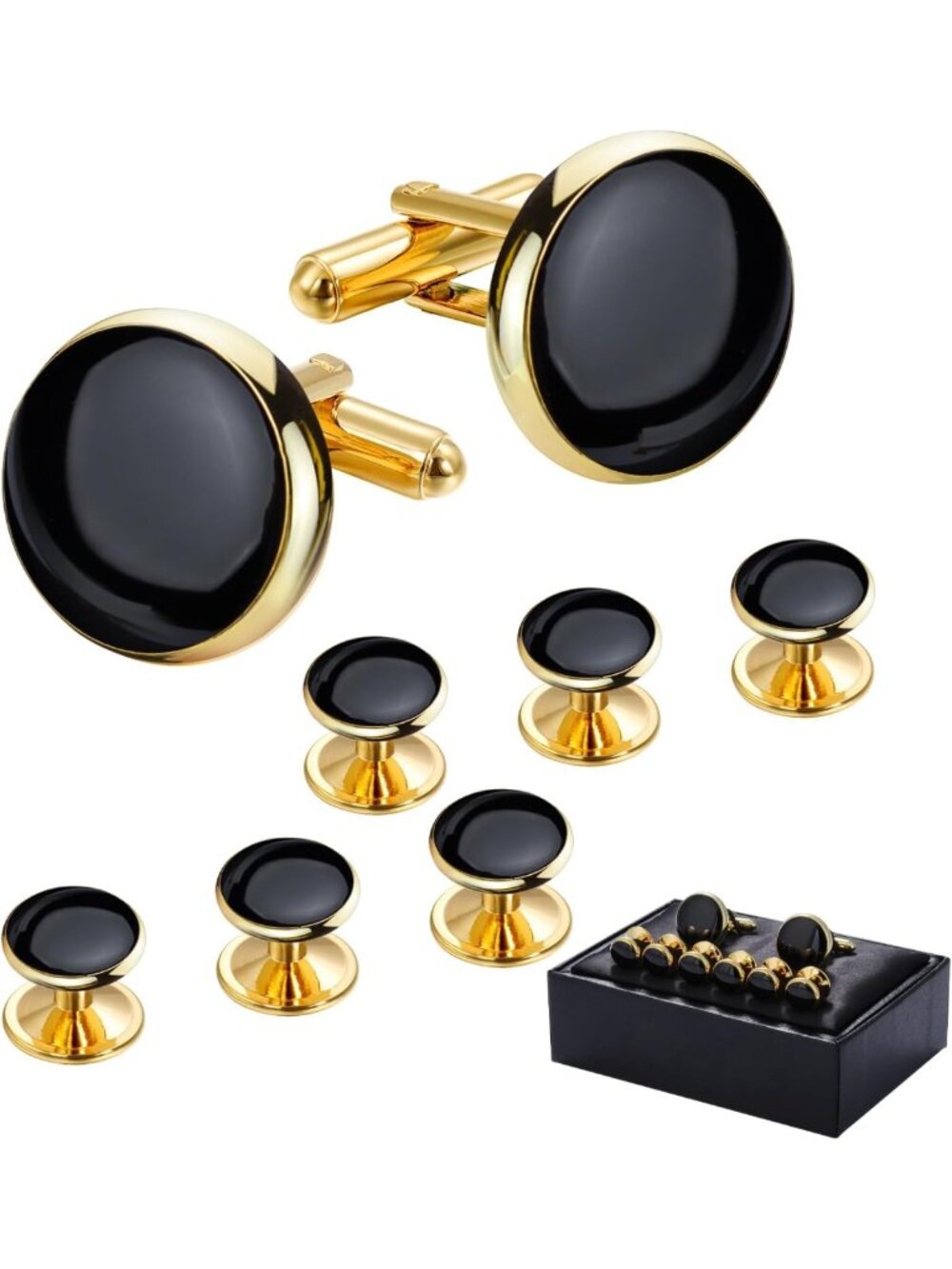 Elegant Men's Cufflinks & Tuxedo Studs Set with Gift Box - Perfect for Weddings